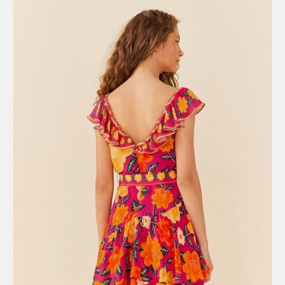 FARM Rio Pink Flowers Tapestry Mini Dress Small - Picture 3 of 11